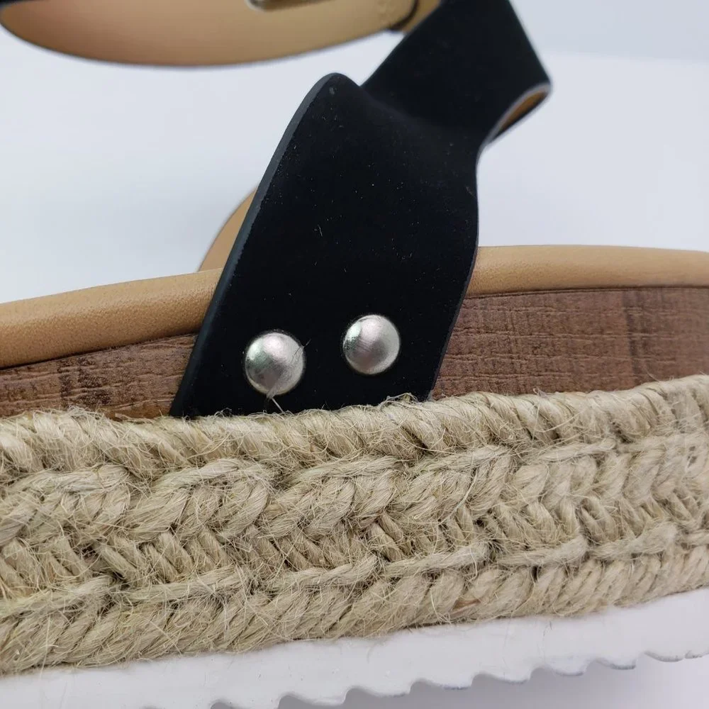 Soda Topic Womens Size 8.5 Black Open Toe Ankle Strap Espadrille Platform Sandal - Picture 10 of 11